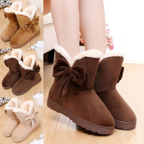 

1 pair women snow boots warm shoes bowknot plush anti-slip for winter outdoor ya88