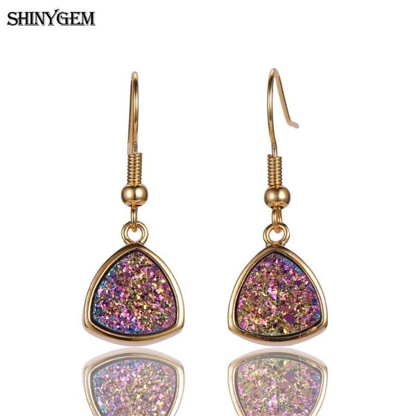 

dangle & chandelier shinygem gold plating triangle druzy drop earrings sparkling natural stone long opal mineral crystal for women, Silver