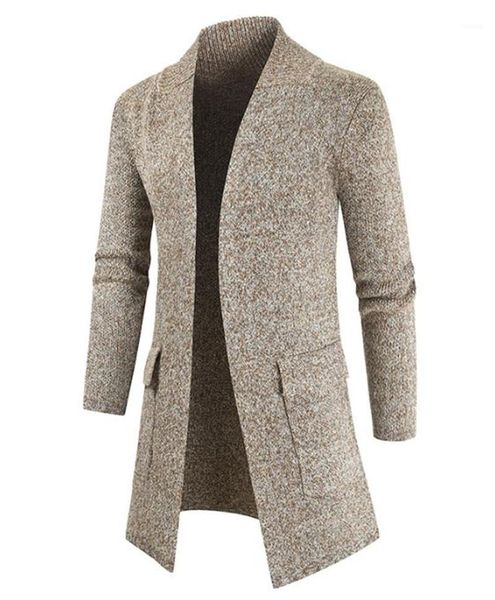 

fashion natural color cardigan wool coat casual v-neck long sweater coat men s clothing mens winter coat, Black