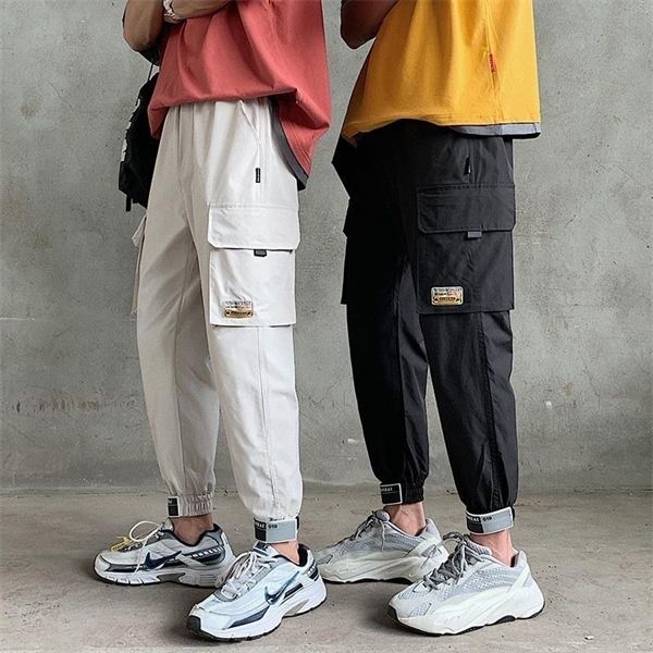 

men's cargo pants pocket men hiphop joggers pants trousers men streetwear, Black
