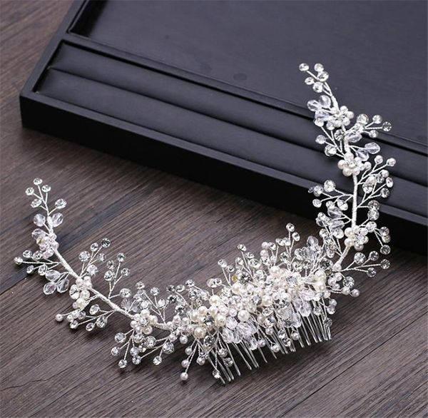 

Vintage Wedding Bridal Comb Crystal Rhinestone Headpiece Pearl Crown Tiara Hair Accessories Jewelry Headdress Silver Head Chain Ornament