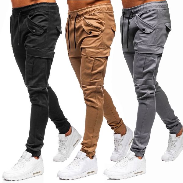 

men's solid color flip pocket casual sports pants, Black