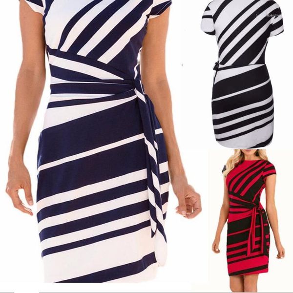 

dress women womens designer dress summer fashion working pencil stripe party casual o-neck mini, Black;gray
