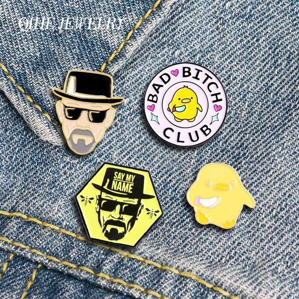 

qihe jewelry heisenberg enamel lapel pins duck holding knife brooches badges fashion couple pins gifts for friends wholesale, Gray