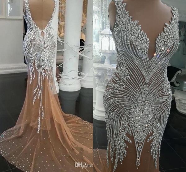 

New Dubai Arabic Luxury Mermaid Wedding Dresses Beads Crystals Rhinetone Sweep Train Sparkly African Wedding Dress Bridal Gowns robe