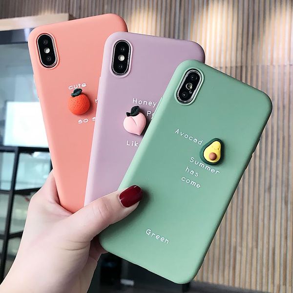 

cgjxscute 3d fruit orange peach avocado macaron silicon pink phone case for iphone x xr xs 11p max 6 7 8 plus