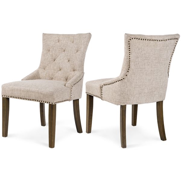 

fast shipping us stock 3-5 days delivered dining chair leisure padded chair with armrest nailed trim beige set of 2 wf010762aaa