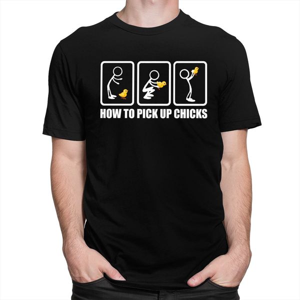 

personality humor how to pick up chicks tshirts short sleeved pure cotton t-shirt crew neck casual chicken tee shirt merch gift