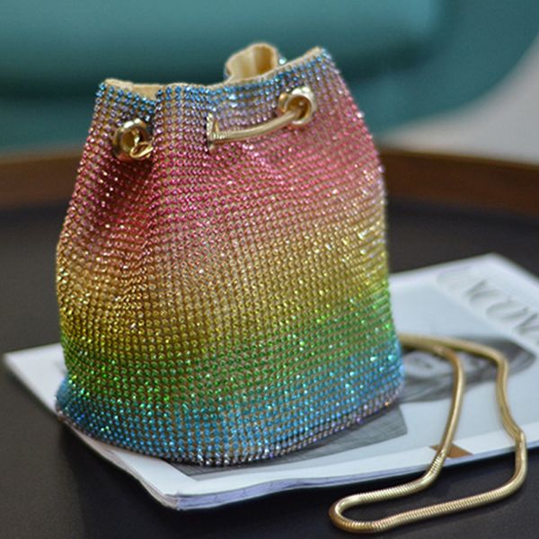 

2020 xiyuan new arrival multicolored crystal women shoulder handbags long chain ladies party phone purse female crossbodybag