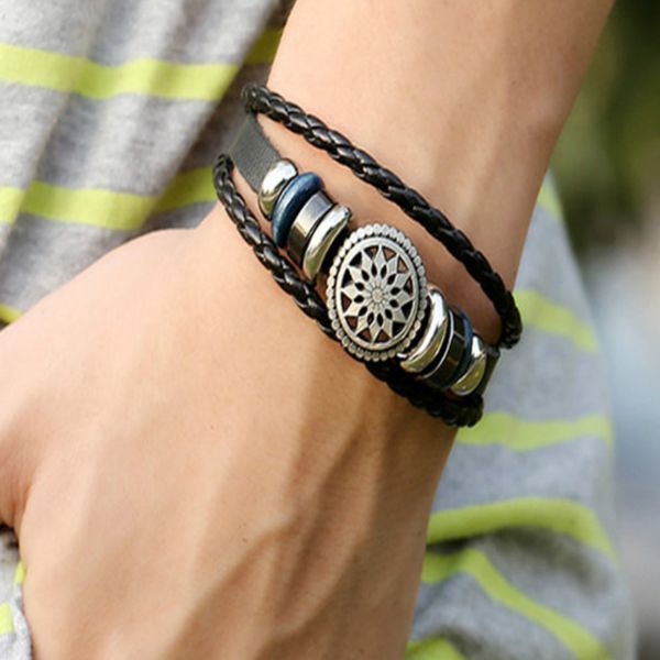 

cibocibo retro bracelet men trendy punk leather braided rope wristband bracelet men luxury fashion pulseras gifts armband, Golden;silver