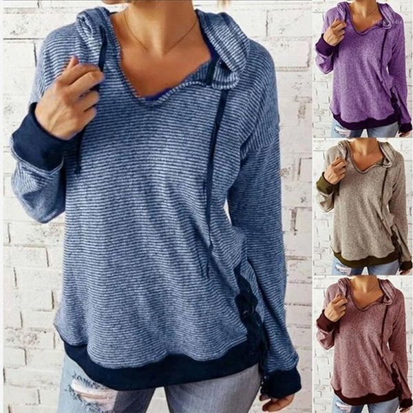 

collar fashion female clothing womens designer striped hoodies long sleeve v neck ladies sweatshirts with hooded, Black