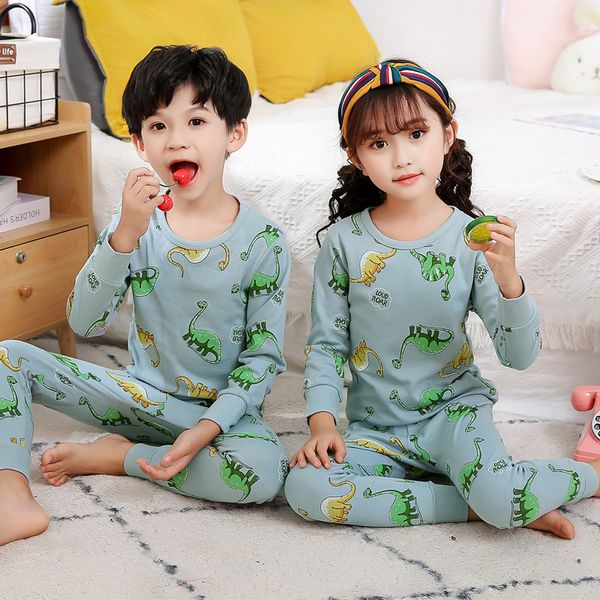 

children pajamas baby clothing set kids dinosaur cartoon sleepwear autumn cotton nightwear boys girls animal pyjamas pijamas set, Blue;red