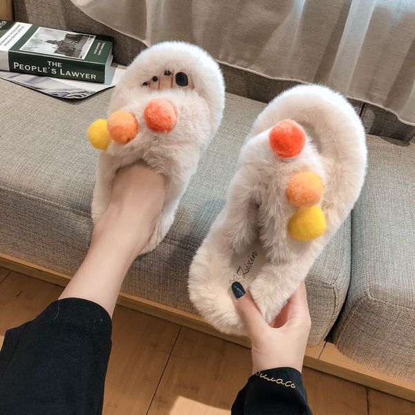 

flock slippers casual shoes low slipers women slides fur flip flops luxury flat 2020 soft plush fabric rome autumn basic pu, Black