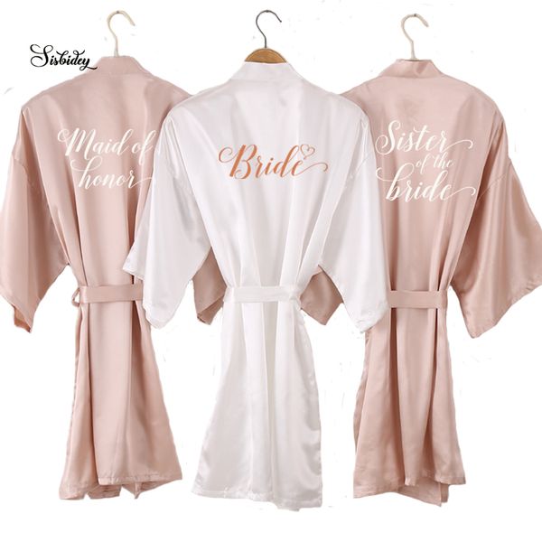 

new champagne bathrobe bride satin-silk robe women bridal party sister team mother shower gift bridesmaid wedding short robes lj200826, Black;red