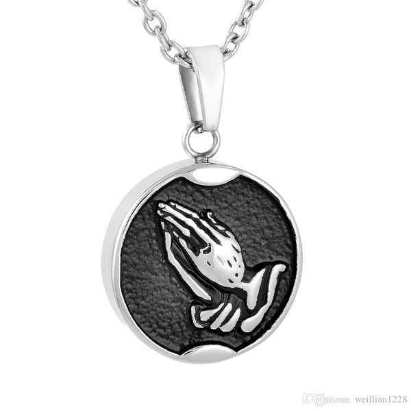 

new z796 "clap for you" memoria urn jewelry oval shape stainless steel cremation ashes pendant necklace - black tone, Silver