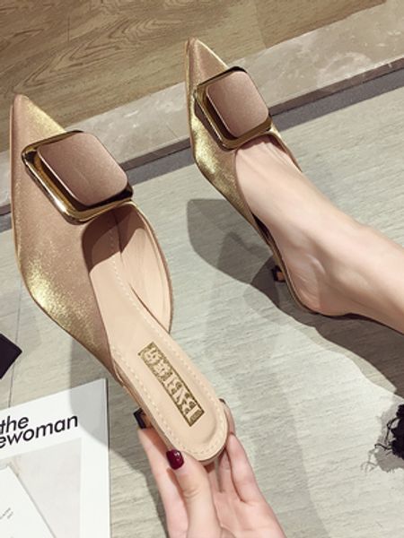 

2020 new summer korean fashion versatile square buckle pointed stiletto high heel sandals, Black