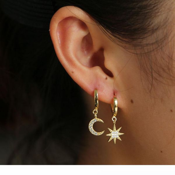 

moon star earring dangle cute moon starbust charm gold plated christmas gift gift 9 gorgeous women jewelry, Golden;silver