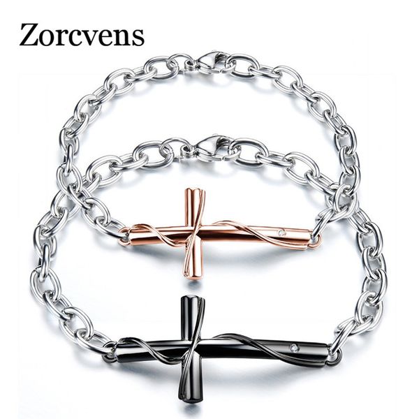 

modyle fashion lover cross bracelets & bangles classical stainless steel women men link chain jewelry, Black