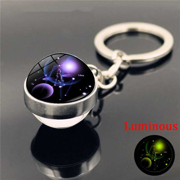 

12 constellation luminous keychain glass ball pendant zodiac keychain glow in the dark key chain holder men women birthday gift, Silver