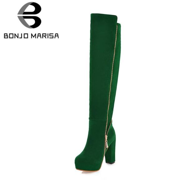 

bonjomarisa elegant girl solid platform solid mid calf high heels fashion designer boots women 2020 consise shoes woman, Black