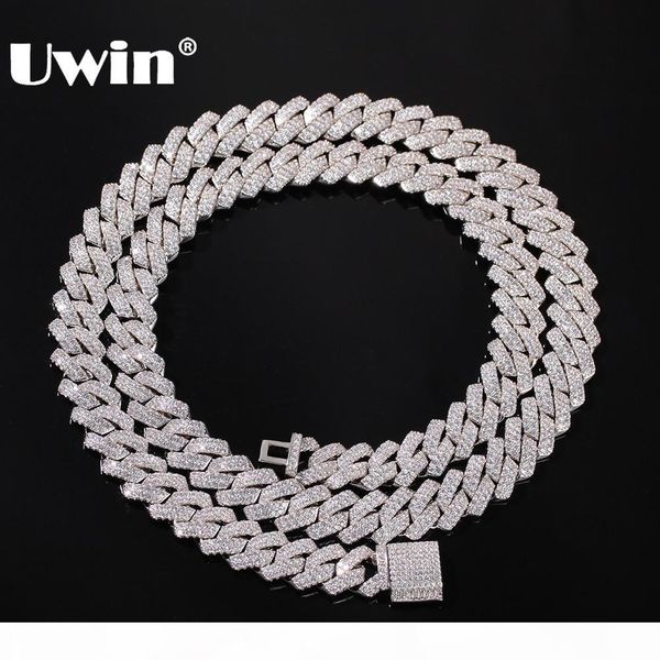 

uwin 13mm micro pave prong cuban chain necklaces fashion hiphop full iced out cubic zirconia jewelry for men women, Silver