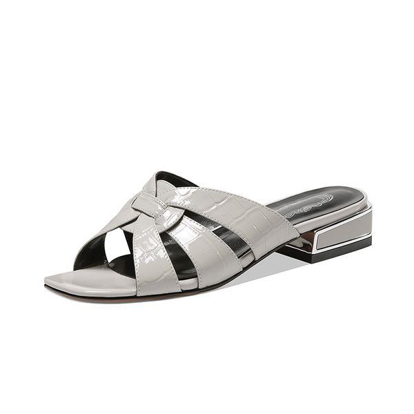 

brand design 3cm low heels concise women slippers solid genuine leather rome summer casual party shoes woman, Black