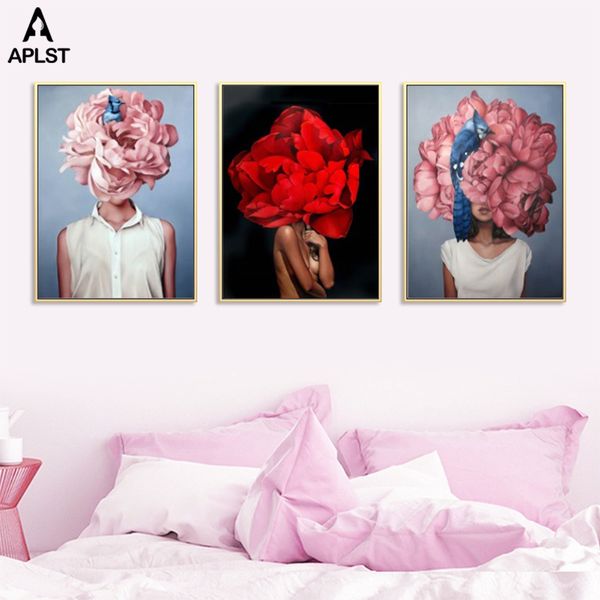 

nude flower women prints canvas painting pink figure wall art posters nordic home decorative pictures for living room