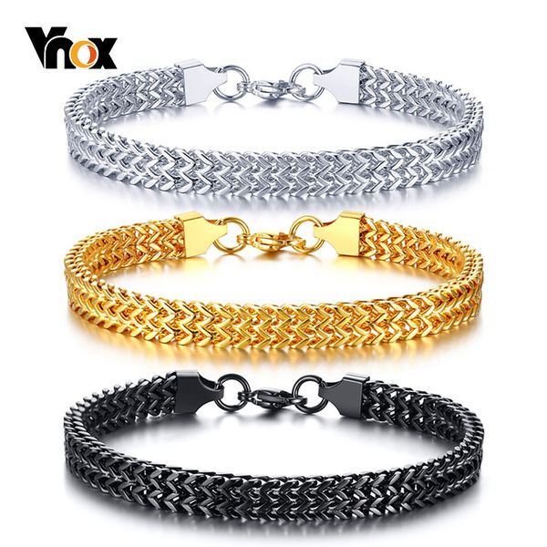 

vnox mens stainless steel 6.7 mm two-strand wheat cuban curb chain bracelets cool biker wristband male jewelry, Black