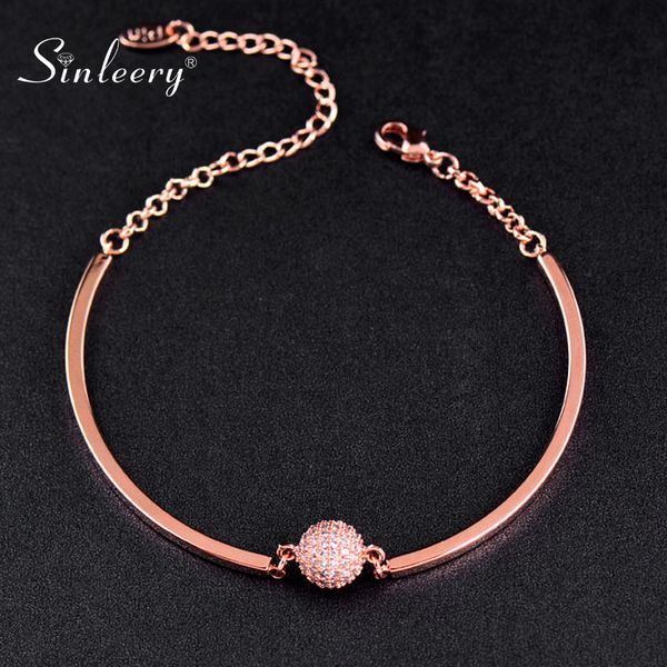 

sinleery simple ball bangle for women yellow rose gold silver color chain tiny cubic zircon beautiful bracelet jewelry sl444 ssg, Black