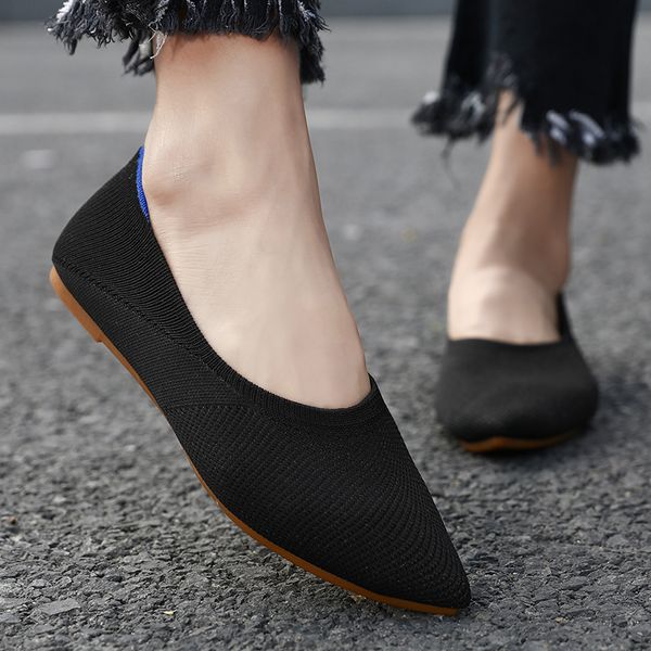 

women breathable shoes woman moccasins stretch knitted cozy work shoes brief fashion ladies flats light driving loafers zapatos, Black