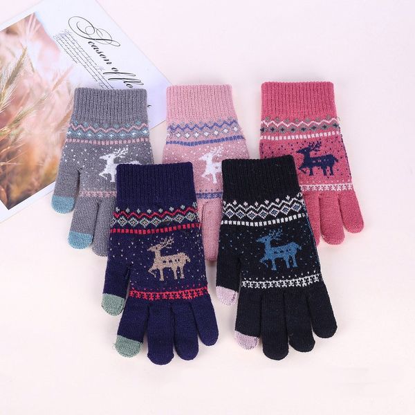 

2021new lovely stag knit women deer pattern gloves with touchscreen warm and thick glove 5 colors wholesale, Blue;gray