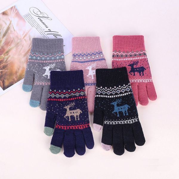 2021New Adorável Stag Knit Mulheres Deer Luvas de Padrão com Touchscreen Quente e Grosso Glove 5 Cores Atacado