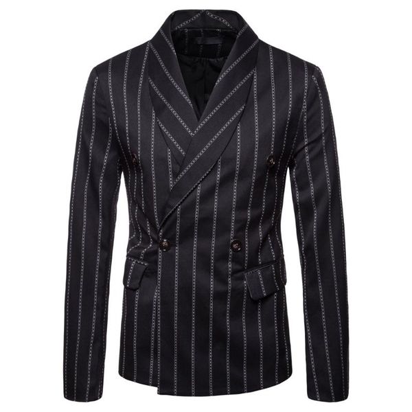 

2020 spring simple striped casual suit men's suit jacket double row and two buttons blezer masculino, White;black