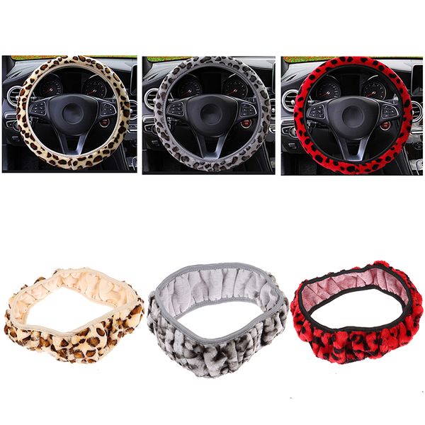 

leopard print plush car steering wheel cover winter warmer for women girl lady 1pc