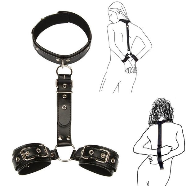 

pu leather halter neck bondage restraints fetish back handcuff toys for women erotic lingerie cosplay wrist cuffs collar y200616 uadmv