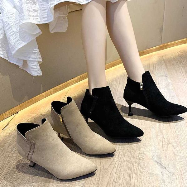 

white mid-calf boots shoes round toe booties woman 2020 high heels crystal winter footwear boots-women low autumn stiletto, Black