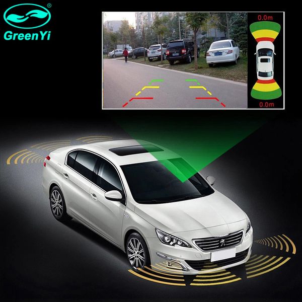 

greenyi car video parking radar sensor front rear 16mm 8 flat sensors 2 video cam input parking assistance car accessories