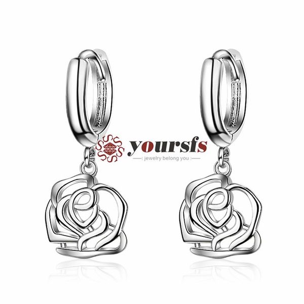 

yoursfs rose earrings silver ladies fashion swaying earrings hollow rose earrings gift