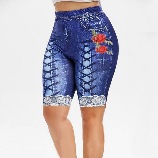 

женщины джинсовых печатей вскользь кальсоны печати цветка высокой талии фитнес брюки женская обрезанные брюки летнего бег йога pant plus szi, White;red