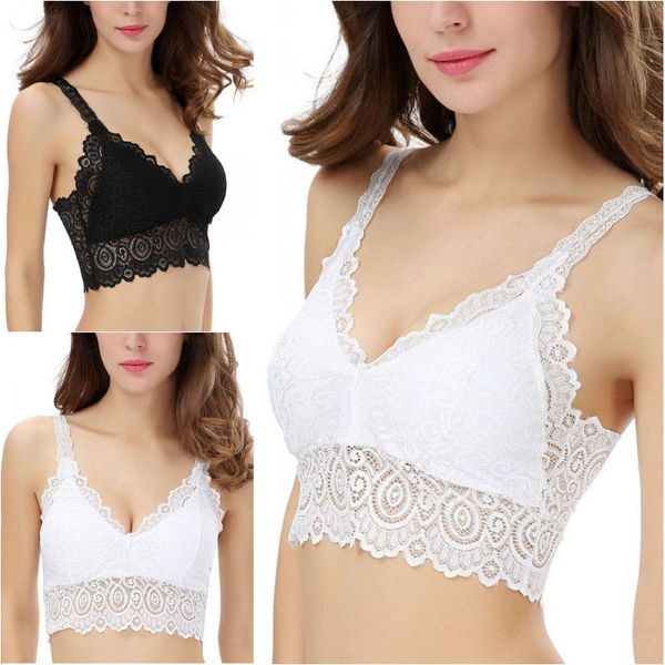 

women lace sport bra v neck soft push up tank half bra  fitness black white, White;black