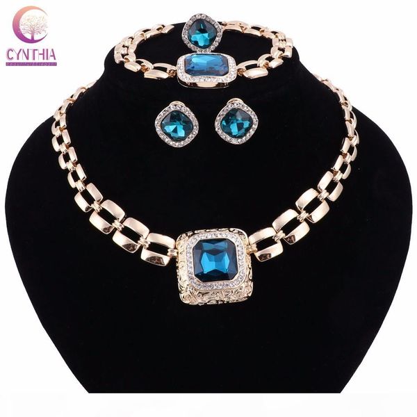 

wedding party accessories crystal gem jewelry sets for women african beads necklace bracelet earrings ring set christmas gift, Black