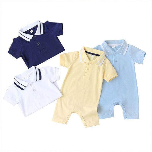 

solid color newborn baby romper summer baby boys clothes cotton short sleeve infant rompers v-neck infant clothing 0-9 months c0922, Blue