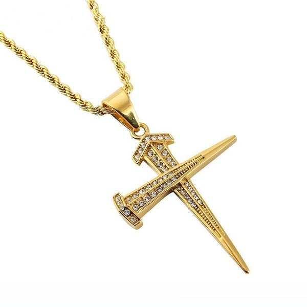 

personalized fashion men hip hop jewelry cross pendant necklaces full rhinestone design american star popular necklace with chain 60cm, Silver