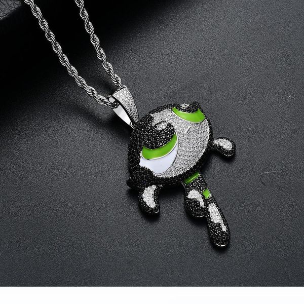 

hip hop micro paved + cubic zirconia bling iced out cartoon the girls pendants necklace for men rapper jewelry, Silver
