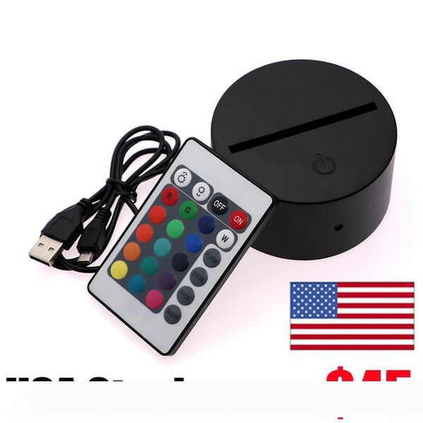 

3d night led light lamp base + remote control + usb cable adjustable 7 colors decoration decorative lights for bedroom child living room