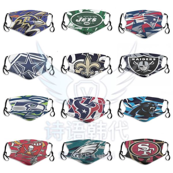 

2020 New Fashion Designer Dust Masks Rugby Team Bengals Ravens Jaguars Titans Chiefs Steelers Broncos Reusable Outdoor Cycling Face Mask