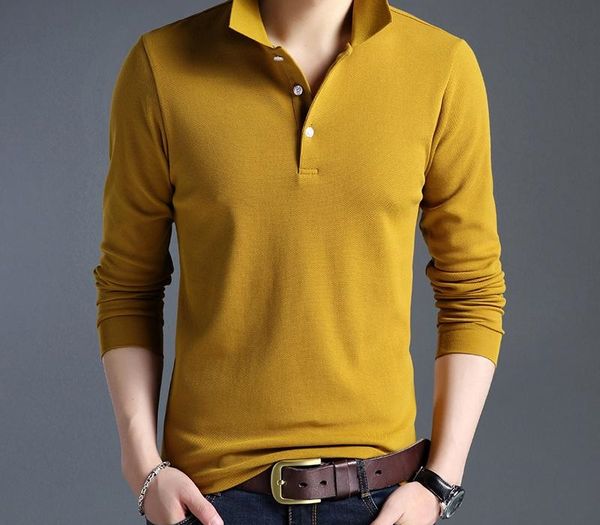 

fashion men polo shirt solid color slim fit polo men long sleeve mercerized cotton casual polos shirt mens m -4xl, White;black