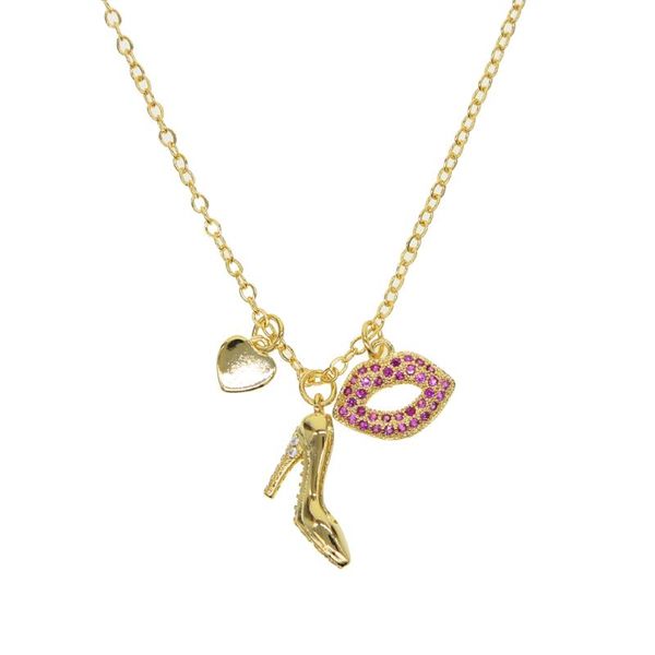 

women's gift jewelry fashion modern high-heel heart kiss charm red austrian crystal pendant necklace, Silver