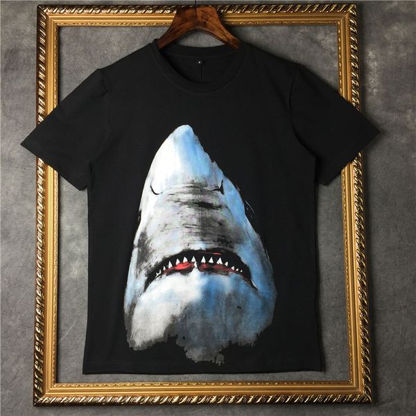 

mens stylist t shirt casual short sleeves fashion shark print men women hip hop tees, White;black