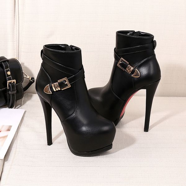 

2020 winter new fashion super high heel 14.5cm short boots zipper waterproof platform non-slip women's boot ladies single shoes, Black